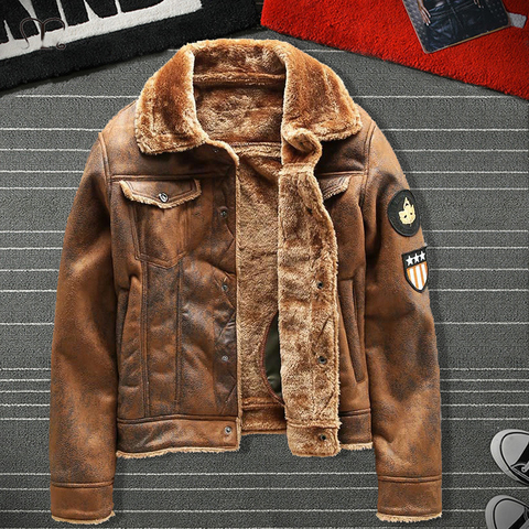 Air Force Pilot Leather Jacket Men Plus Velvet Thickened PU Leather Jacket Male Fur Coat Outwear Autumn Winter Men Clothing ► Photo 1/6