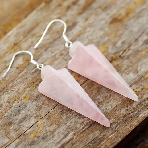 Luxury Women Dangle Earrings Arrowhead Rose Quartzs Drop Earring Bold Elegant Earring Natural Stone Jewelry Dropship Wholesale ► Photo 1/6