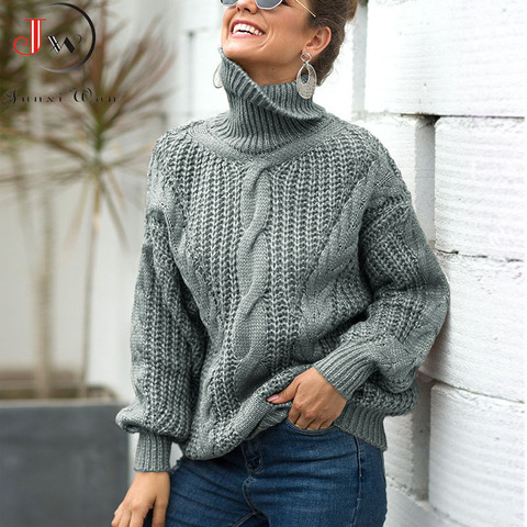 Women Oversized Sweater 2022 Loose Autumn Winter Turtleneck Elegant Knitted Warm Pullovers Fashion Solid Tops Knitwear Jumper ► Photo 1/6