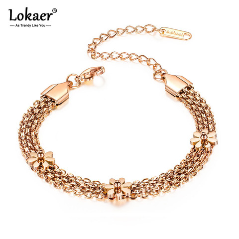 Lokaer Trendy Multi-layer Stainless Steel Three Daisy Flowers Charm Bracelets For Women Girls Bohemia Chain Link Jewelry B17070 ► Photo 1/6