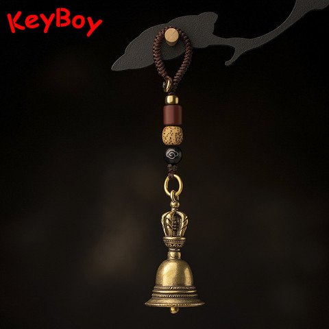 Brass Tibetan Buddhist Vajra Bell Key Chain Pendants Jewelry Handmade Lanyard Pestle Handbell Car Keychains Hangings Woven Rope ► Photo 1/6