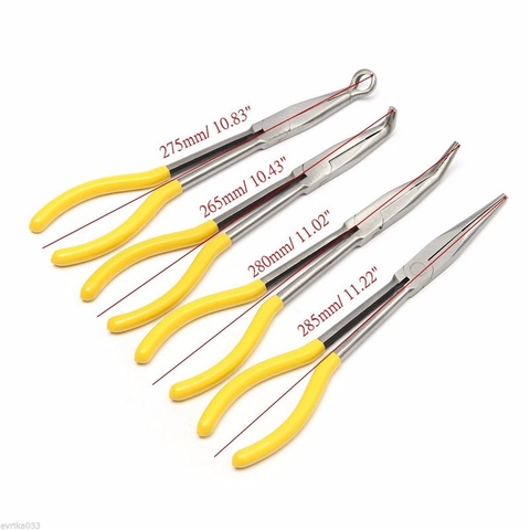 Promotion! 4Pcs 11 Inch Extra Long Nose Pliers Set Straight Bent Tip Mechanic Equipment Hand Tools ► Photo 1/6