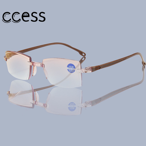 Presbyopic Blue Ray Reading Glasses Women Dimond Cutting Rimless Eyewear Men Anti Eyewear Glasses Diopter +100+150 +200+250+300 ► Photo 1/6