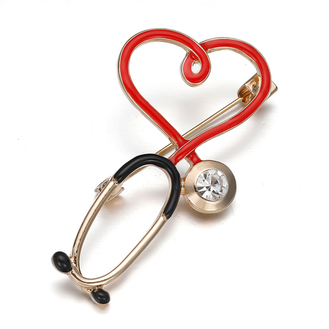 Love Heart Stethoscope Shape Brooches For Women Men Doctor Shiny Crystal Enamel Pins Nusr Medical Brooch Collar Clip Badge Pins ► Photo 1/1