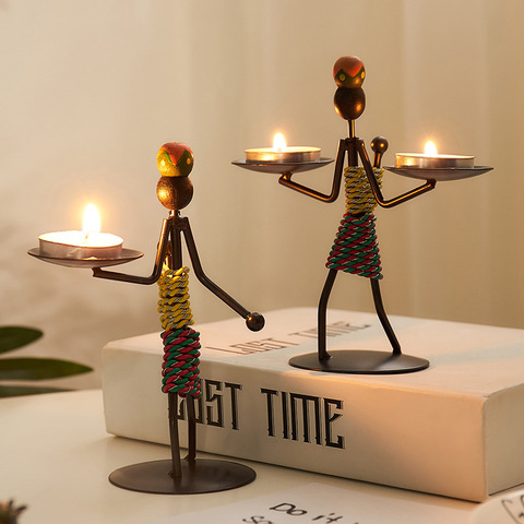 Creative Nordic Candle Holder Candlestick Romantic Candlelight Dinner Iron Men Restaurant Decor Handmade for Home Decoration ► Photo 1/6