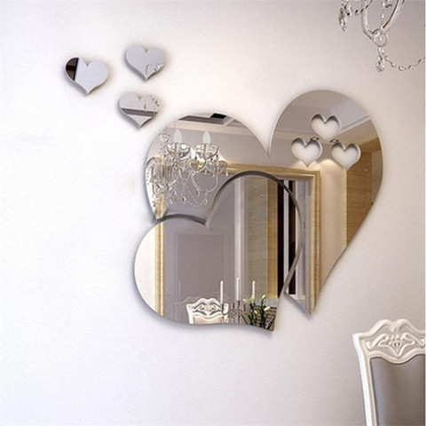 100Pcs 3D Mirror Heart Vinyl Removable Wall Sticker Decal Home Decor Art DIY