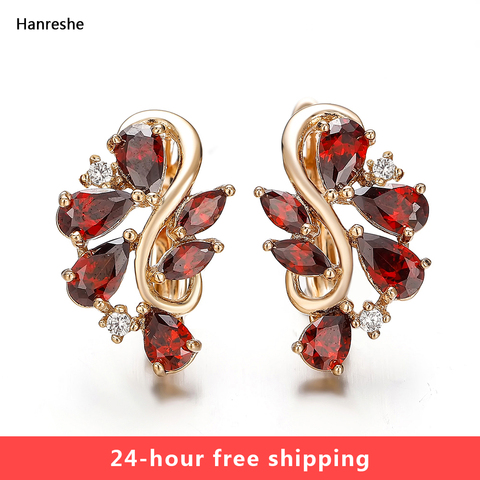 Hanreshe Rose Gold Earring Crystal Earring Red AAA Cubic Zirconia Stud Earring Womens Girl Cute Romantic Wedding Jewelry Gift ► Photo 1/6