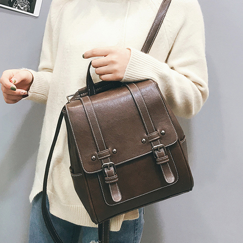 New Vintage Women Backpack High Quality Leather School Bags for Girls Lady Simple Style Backpack Fashion Leisure Pu Shoulder Bag ► Photo 1/6
