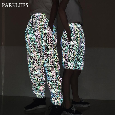 Mens Mushroom Reflective Pants Shiny Colorful Harajuku Hip Hop Dance Fluorescent Pants Night Sporting Joggers Pantalones Hombre ► Photo 1/6