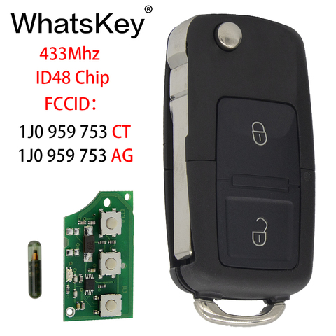 WhatsKey 1J0959753CT 1J0959753AG Remote Key suit For VW/Volkswagen Beetle Bora Polo Passat B5 Golf 433Mhz with ID48 Chip ► Photo 1/6