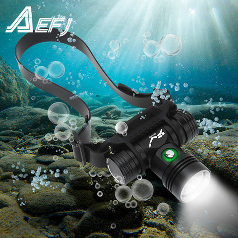 Diving Headlamp 100 Meters Underwater Headlight XM-L2 Led Scuba head Flashlight Torch Waterproof IPX8 18650 Lamp Light ► Photo 1/6