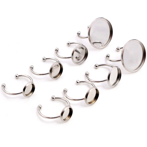 8/10/12mm/20 mm No Fade Stainless Steel Adjustable Ring Settings Blank/Base,Fit 8-20mm Glass Cabochons,Buttons;Ring Bezels ► Photo 1/5