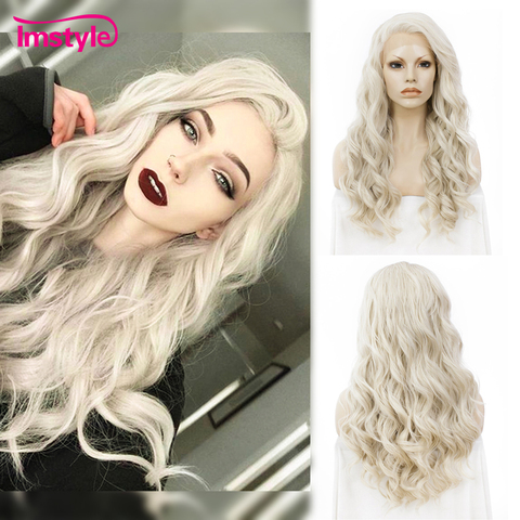 Imstyle Ash Blonde Lace Front Wigs For Women Synthetic Hair Wig Long Wavy Cosplay Wigs Heat Resistant Fiber Glueless 24 Inches ► Photo 1/6