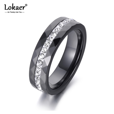 Lokaer Classic White & Black Ceramics Rings Jewelry Clay Rhinestones Wedding Engagement Rings For Women Anneaux R18145 ► Photo 1/6