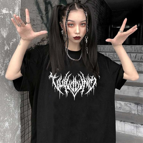cotton punk gothic women t shirt vintage dark Streetwear female tee shirts Korean style Harajuku tops Hip Hop aesthetic футболка ► Photo 1/6