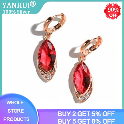 Silver 925 Jewelry Earrings Ruby Fine Jewelry Classic Vintage Earring Party Pomegranate Rose Gold Color Red Crystal Drop Earring ► Photo 1/6