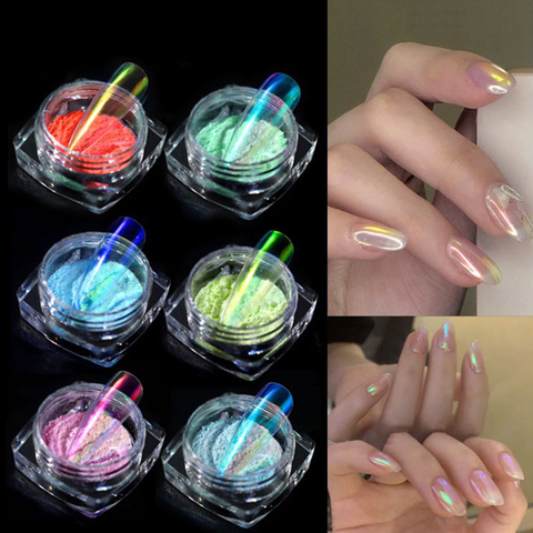 White Pearl Chrome Nail Powder 3 Colors Aurora Ice Transparent