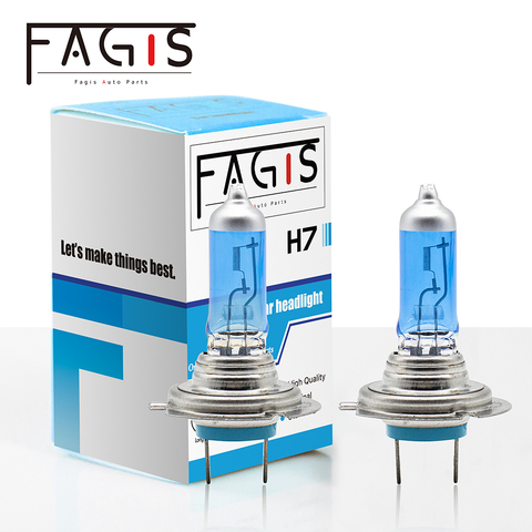 Fagis 2 Pcs H7 12V 55W Super Bright White Car Headlight 4800K Blue Quartz Glass Auto Halogen Bulb Car Lights Low Beam Lights ► Photo 1/6