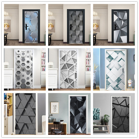 Modern 3D Stereo Geometric Door Mural PVC Self-Adhesive Waterproof Wall Sticker Living Room Creative Decor Door Stickers Poster ► Photo 1/6