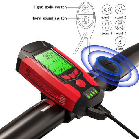 3 in 1 USB Bicycle Flashlight 5 LED Bicycle Computer/Horn Bike Front Light IPX4 Waterproof Headlight Odometer Bike Accessories ► Photo 1/6