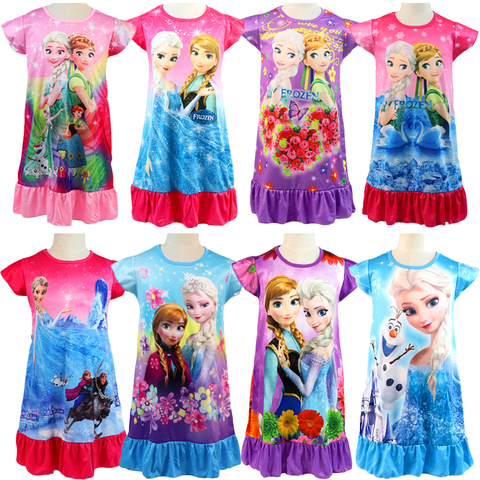 2022 New Frozen 2 anna elsa Princess girl Dress nightdress Baby Pajamas Cotton Nightgown Kids Home dress Kids Summer Sleepwear ► Photo 1/6