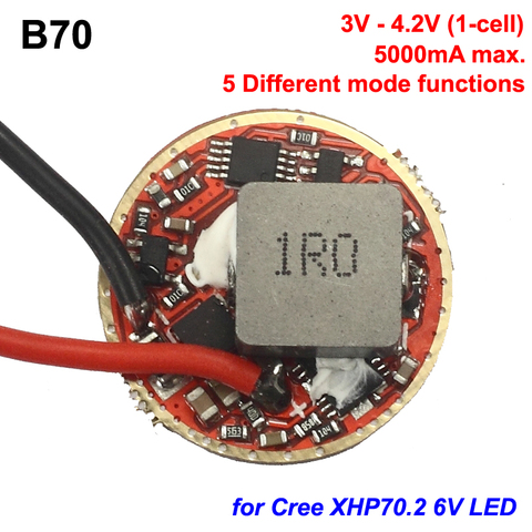 B70 22mm 5000mA 3V - 4.2V 1-cell 5-Mode Boost Driver Board for Cree XHP70 6V (1 pc) ► Photo 1/3