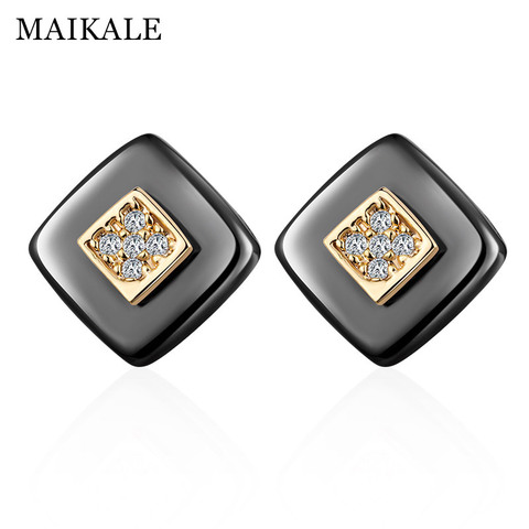 MAIKALE Classic Square Stud Earrings Ceramic AAA Cubic Zirconia Gold Silver Color Simple Korean Earrings For Women Send Friends ► Photo 1/6