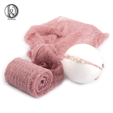 Don&Judy 2pcs/set Newborn Baby Photography Prop Stretch Knit Mohair Wrap Headwear Set Photo Newborn Photo Shoot Hair Accessories ► Photo 1/6