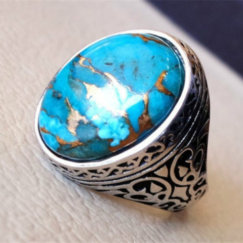 Natural Turquoise Ring Vintage Antique Thai Silver Ring  Fashion Party Jewelry Punk Style ► Photo 1/4