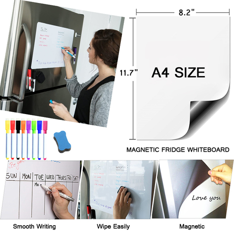 Magnetic White Board A4 Size Teaching Practice Dry Erase Whiteboard Markers Writing Memo Bulletin Dry Erase Board Fridge Sticker ► Photo 1/6