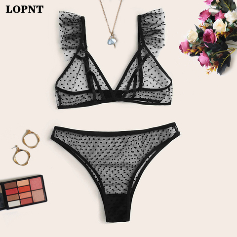 LOPNT Ladies New Bras Set Polka-Dot Sling Sexy Lingeries Lace Three-Point Sexy Suit With Garter Belt Comfortable Lace Underwears ► Photo 1/6