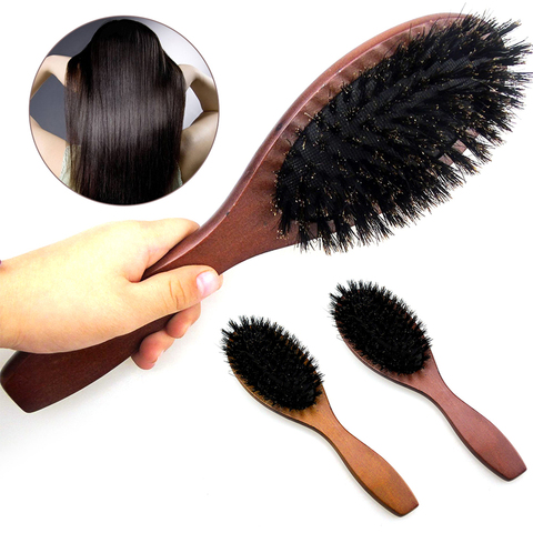 Natural Boar Bristle Hairbrush Massage Comb Anti-static Hair Scalp Paddle Brush Beech Wooden Handle Hair Brush Comb Styling Tool ► Photo 1/6