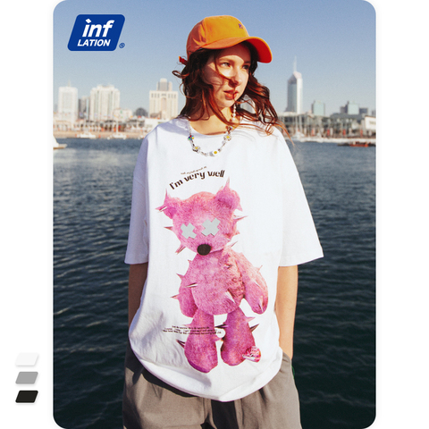 INFLATION Reflective Oversized Tees Men Streetwear Summer Stylish Lovely Bear Printing Cute Tshirt Women Tops 1650S21 ► Photo 1/6