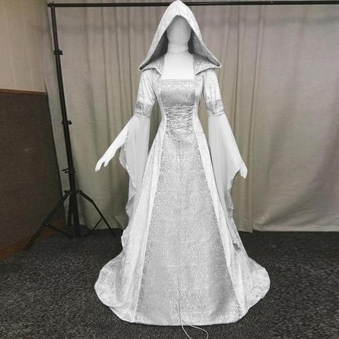 Medieval Renaissance Maxi Train Dress Adult Women Halloween Devil Pagan Witch Wedding Costume Hooded Gown Robe For Ladies ► Photo 1/6