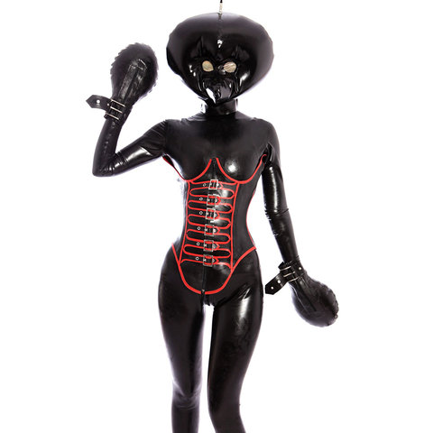 Inflatable Black Latex Full Body Catsuit Rubber Bodysuit Latex Cosplay Jumpsuit with Latex Corset ► Photo 1/2