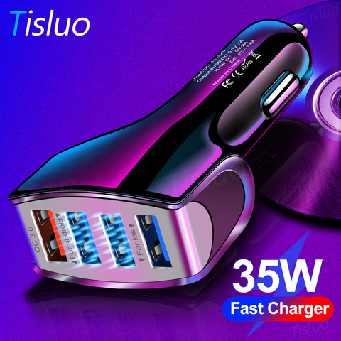 Quick Charge 3.0 Car Charger QC3.0 4 Ports Fast charging Car phone Charger For Samsung  Xiaomi iPhone Car Mobile phone Charger ► Photo 1/6