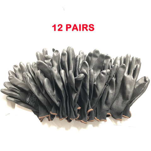 Work Gloves Men Pu Safety Protective Glove Black Nylon Cotton Household Garden Gloves Labor Work Lot 12 Pairs NMSafety Brand ► Photo 1/6