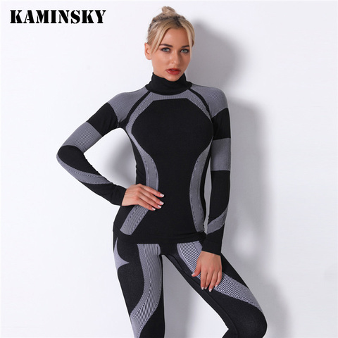 Kaminsky Long Sleeve Gym Sports Top Women's Turtlenrck Seamless T-shirt Fitness Woman Sport Tshirt Workout Tops For Women ► Photo 1/6