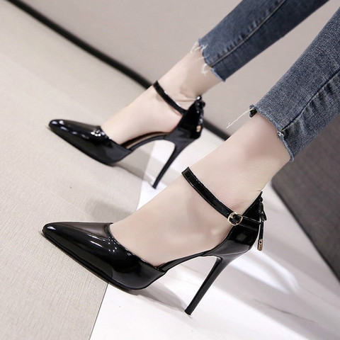 Sexy Nude Color High Heels Fashion Thin Heels Butterfly-Knot Patent Leather Middle Hollow Womens Shoes Elegant Party Dress Pumps ► Photo 1/6