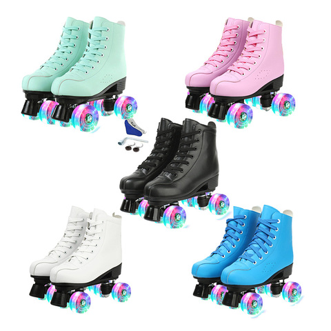 5 Colors Adult PU Leather Roller Skates Skating Shoes Sliding Inline Quad Skates Sneakers Training Europe Size 4 Wheels Flash ► Photo 1/6