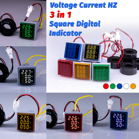 3in1 Voltmeter Ammeter Hz Indicator 22mm Digital  AC 60-500V 0-100A 20-75Hz Current Frequency Meter Digital Voltage Amp Led Lamp ► Photo 1/6