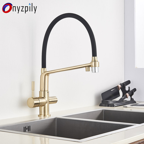 Onyzpily Goledn Filtered Kitchen Faucet  Pull Out 360 Rotation Three Water Model Deck Mounted Pure Water Crane For Kitchen Taps ► Photo 1/1