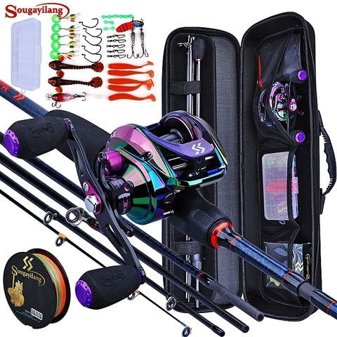Sougayilang Fishing Rods and Reels 5 Section Carbon Rod Baitcasting Reel Travel Fishing Rod Set with Full Kits Carrier Bag ► Photo 1/6