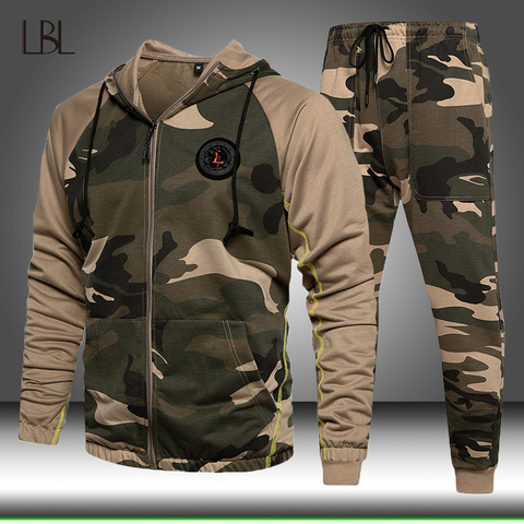 2 Pieces Sets Tracksuit Men Hooded Sweatshirt+pants Pullover Hoodie Sportwear Suit Male Camouflage Joggers Winter Sets Clothes ► Photo 1/6