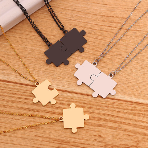 2Pcs Men Women Couple Puzzle Pendant Necklace Stainless Steel Link Chain 3 Colors necklaces Set Jewelry For Lovers ► Photo 1/6