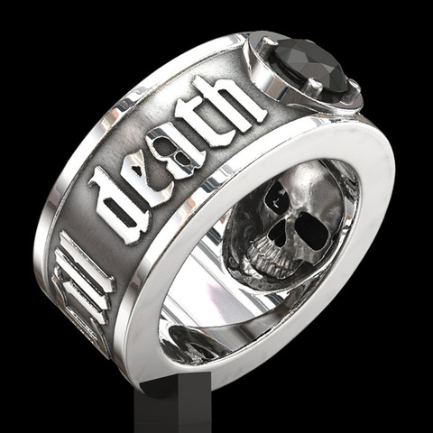 'Till Death Do Us Part' Men's Stainless Steel Black Crystal Skull Rings Motorcycle Party Gothic Punk Rings Engagement Jewelry ► Photo 1/6