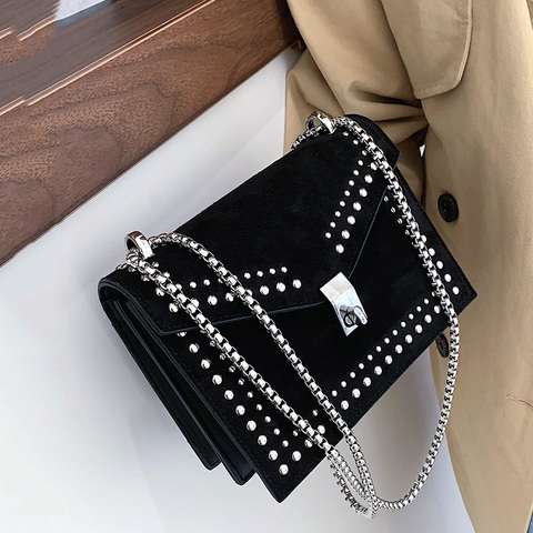 Rivets Designer Leather Crossbody Bag For Women 2022 Fashion Chain Handbag and Purses Female Ladies Small Shoulder Messenger Bag ► Photo 1/6