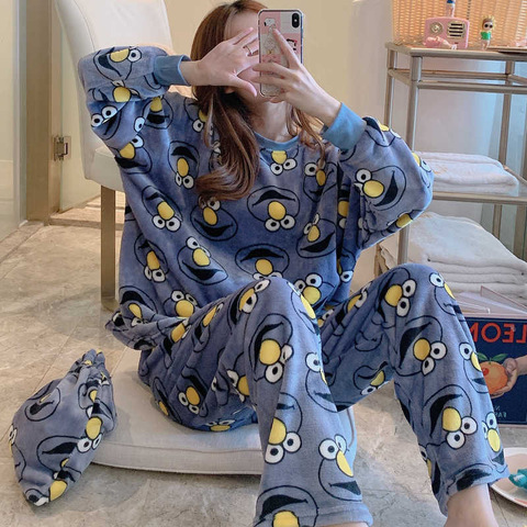 New 2022 Autumn Winter Warm Flannel Women Pyjamas Sets Thick Coral Velvet Long Sleeve Cartoon Sleepwear Flannel Pajamas Set Girl ► Photo 1/5