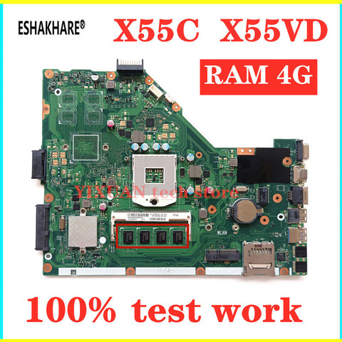 ESHAKHARE X55VD Laptop motherboard 4GB RAM  HM76 REV2.1/2.2 for ASUS X55C X55V X55VD Mainboard X55VD motherboard 100% test work ► Photo 1/5