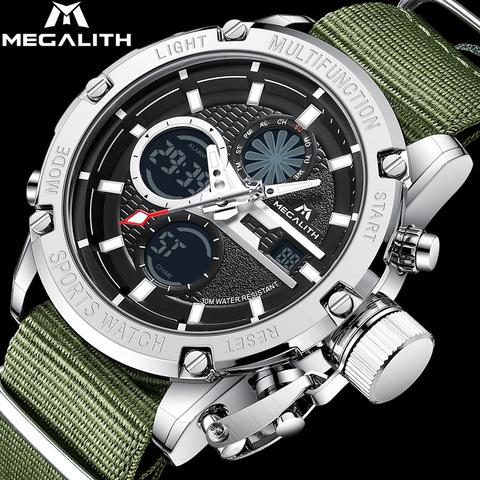 MEGALITH Men Sports Waterproof Watches Top Luxury Nylon Strap Chronograph Quartz Watches Mens Military Relogio Masculino 8236 ► Photo 1/1